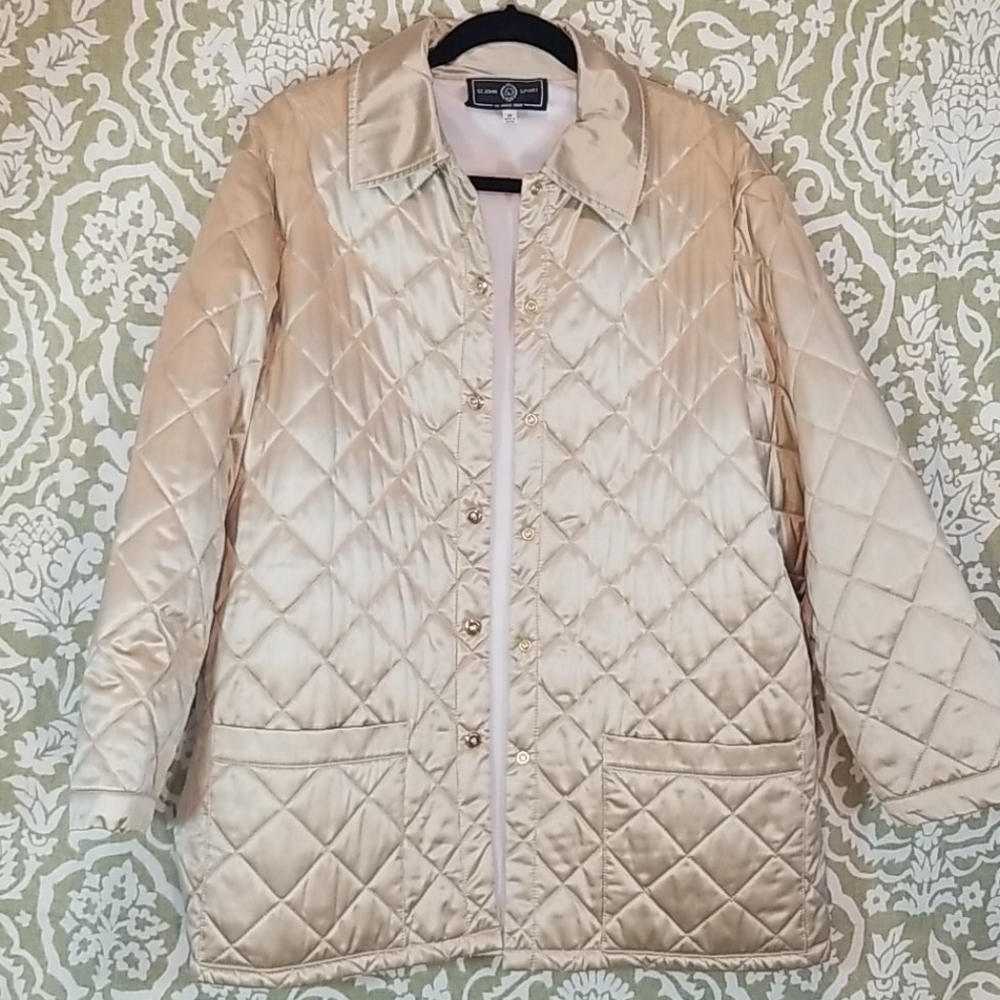 St John Sport Gold Quilted Coat Jacket Sz M
